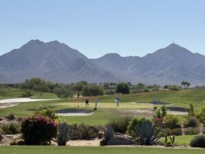 TPC Scottsdale Stadium Course fairway with McDowell Mountains Scottsdale Arizona